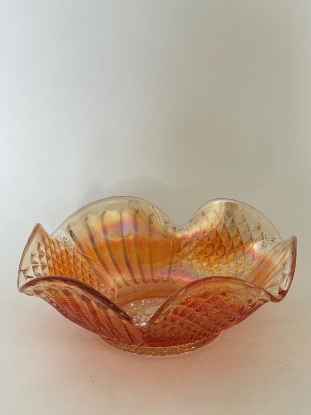 VINTAGE INDIANA GLASS Marigold Carnival Ruffled Edge Bowl